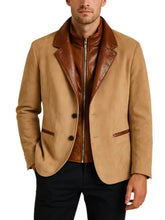 Men’s Tan Suede Blazer with Brown Leather Lapel