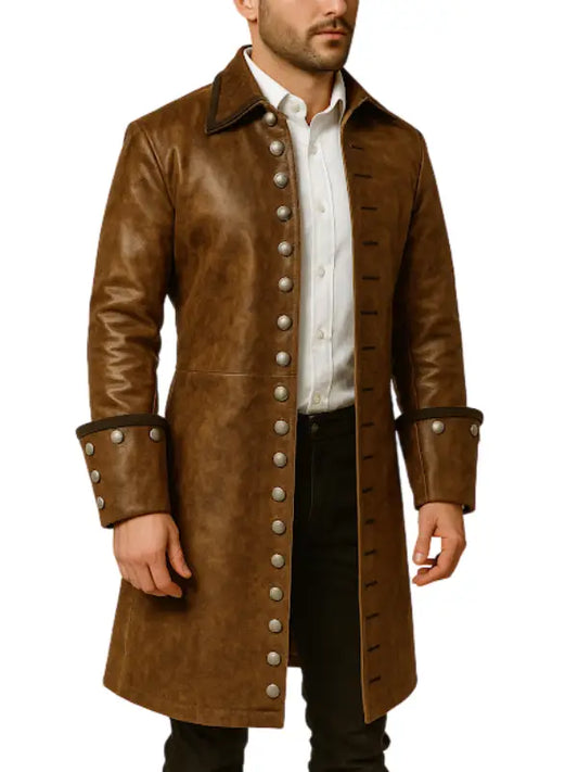 Men’s Brown Vintage Long Leather Coat - The Leather Jackets