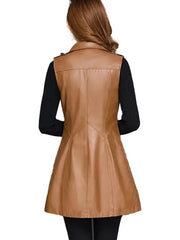 Amber Brown Sleeveless Leather Coat
