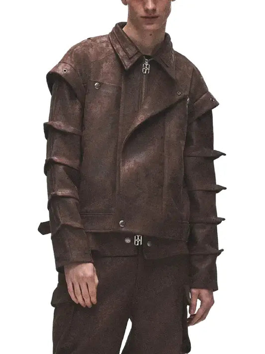 Men’s Distressed Brown Suede Leather Jacket