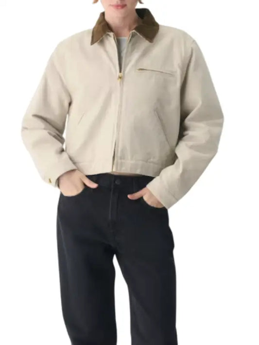 Women’s Beige Cotton Bomber Jacket - The Leather Jackets