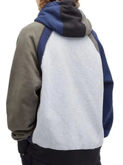 Unisex Patchwork Colorblock Fleece Hoodie – Multi-Tone Streetwear Style