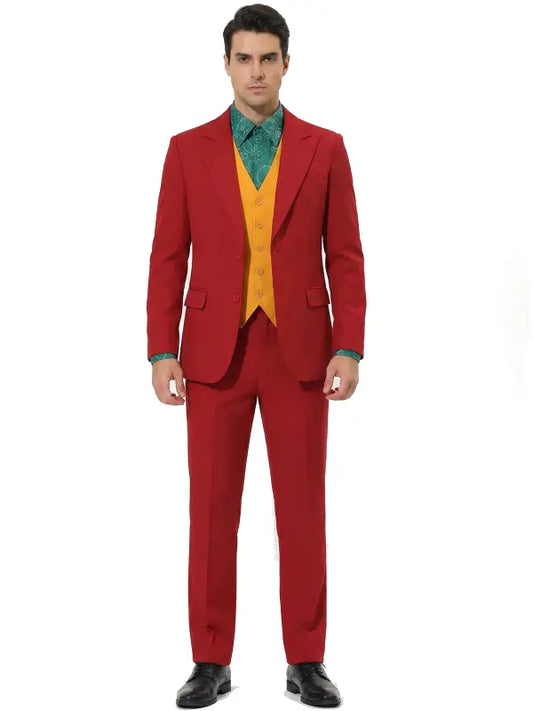 Men’s Red Three Piece Suit with Yellow Vest - The Leather Jackets
