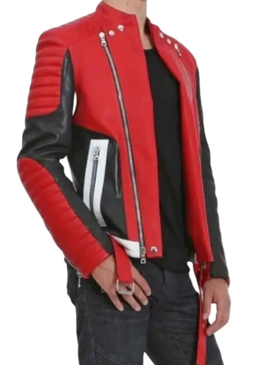 Red and Black Leather Biker Jacket - The Leather Jackets