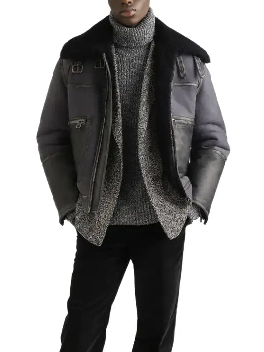 Men’s Premium Shearling Aviator Leather Jacket - The Leather Jackets