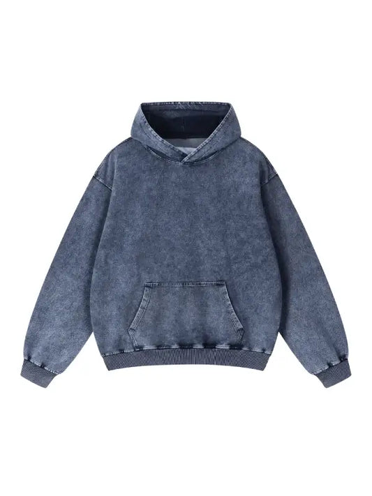 Unisex Vintage Denim-Wash Oversized Hoodie with Kangaroo Pocket - The Leather Jackets