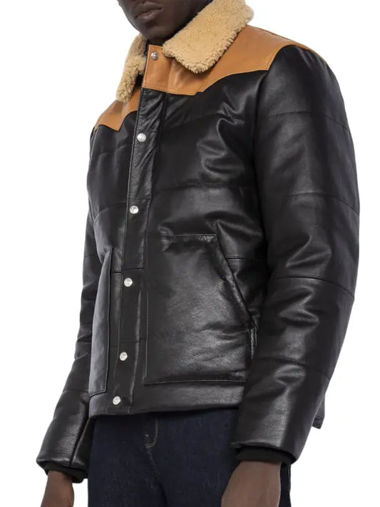 Men’s Black and Tan Shearling Leather Jacket