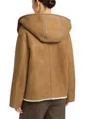 Women’s Tan Brown Shearling Hooded Jacket