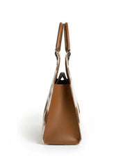 Genuine Cowhide & Leather Shoulder Bag – Brown & White Tote Style