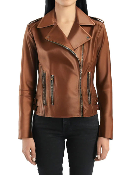 Biker Lapel Style Brown Leather Jacket - The Leather Jackets