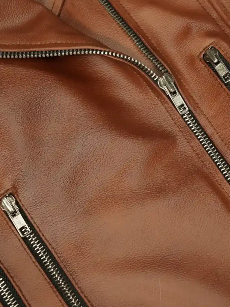 Biker Lapel Style Brown Leather Jacket - The Leather Jackets
