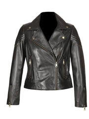 Womens Black Biker Style Real Leather Jacket
