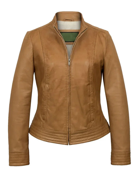 Tan Brown Sheepskin Biker Leather Jacket - The Leather Jackets