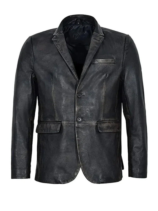 Vintage Distressed Black Leather Coat
