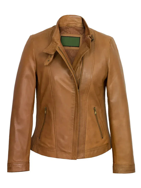 Tan Brown Notch Biker Leather Jacket - The Leather Jackets