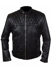 Slim Fit Black Quilted Genuine Leather Jacket