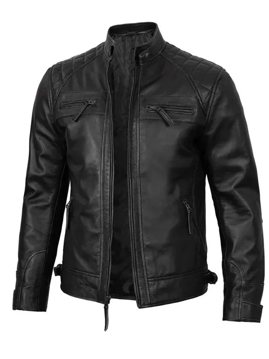 Black Cafe Racer Biker Jacket - The Leather Jackets