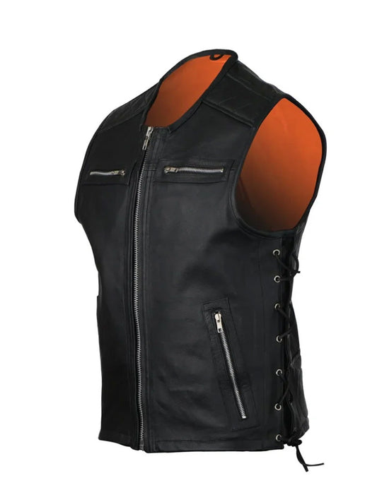 Black Premium Lambskin Leather Vest - The Leather Jackets