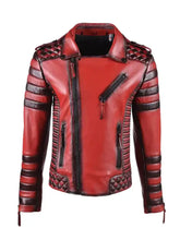 Vintage Red Biker Leather Jacket For Men