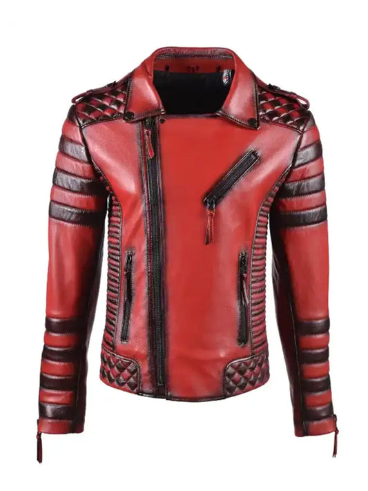 Vintage Red Biker Leather Jacket For Men
