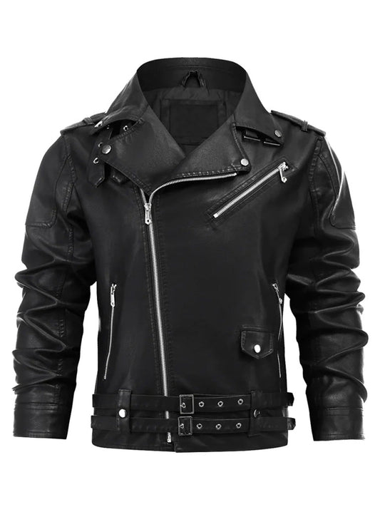 Black Lapel Biker Style Genuine Leather Jacket - The Leather Jackets