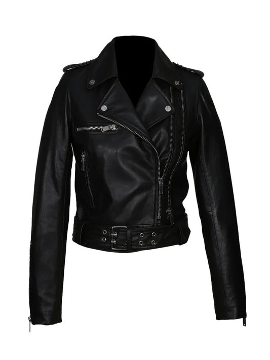 Black Side Belt Biker Style Genuine Leather Jacket - The Leather Jackets