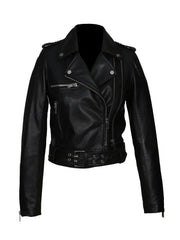 Black Side Belt Biker Style Genuine Leather Jacket