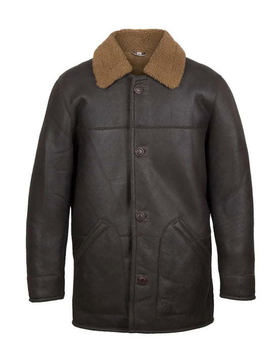 Black Shearling Genuine Leather Long Coat - The Leather Jackets