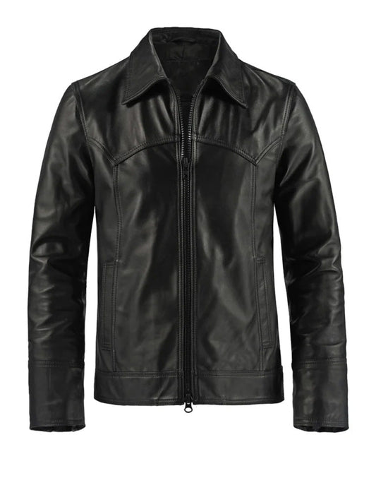 Black Shirt Style Bold Lined Genuine Leather Jacket - The Leather Jackets