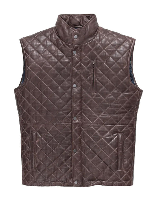 Dark Brown Quilted Genuine Leather Vest - The Leather Jackets