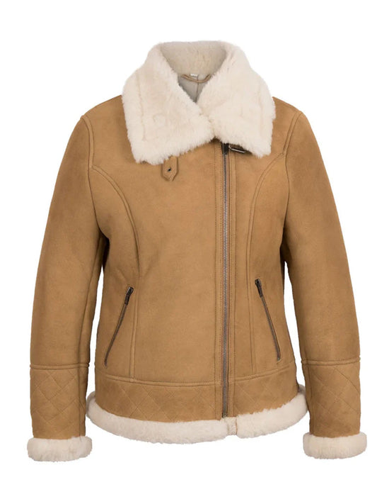 Tan Brown Shearling Leather Jacket - The Leather Jackets