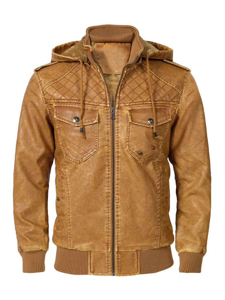 Vintage Brown Hooded Leather Jacket - The Leather Jackets