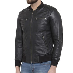 Lambskin Black Bomber Leather Jacket - The Leather Jackets