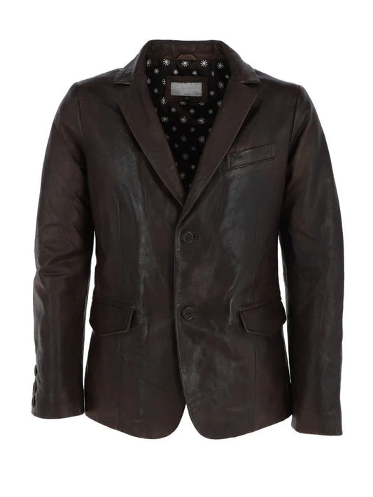 Dark Brown Genuine Leather Blazer - The Leather Jackets