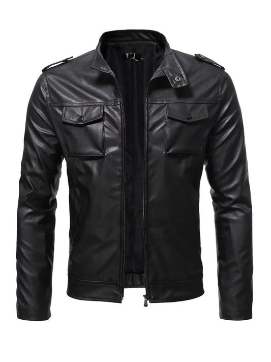 Black Trucker Style Biker Leather Jacket - The Leather Jackets