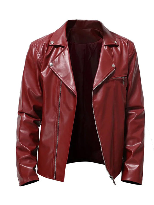 Red Lapel Style Biker Genuine Leather Jacket - The Leather Jackets