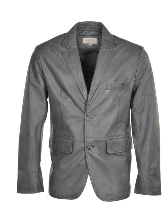 Grey Genuine Leather Blazer - The Leather Jackets