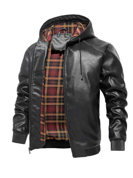 Bomber Style Hooded Leather Jacket - The Leather Jackets