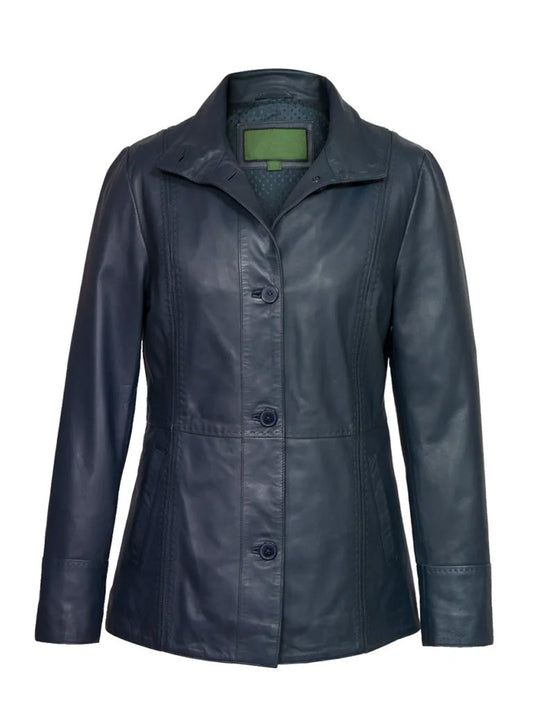 Blue Genuine Leather Long Trench Coat - The Leather Jackets