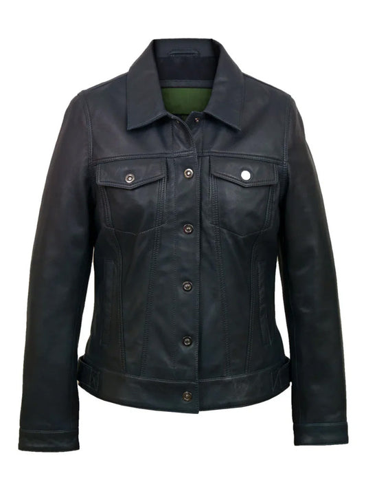 Black Trucker Biker Leather Jacket - The Leather Jackets