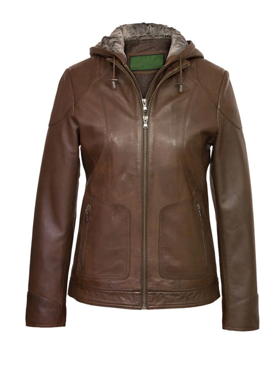 Brown Hooded Leather Jacket - The Leather Jackets