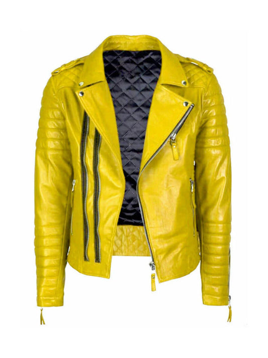 Cafe Racer Yellow Biker Leather Jacket - The Leather Jackets