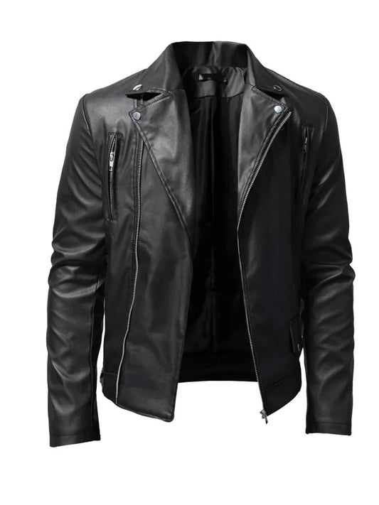 Black Lapel Style Biker Leather Jacket - The Leather Jackets
