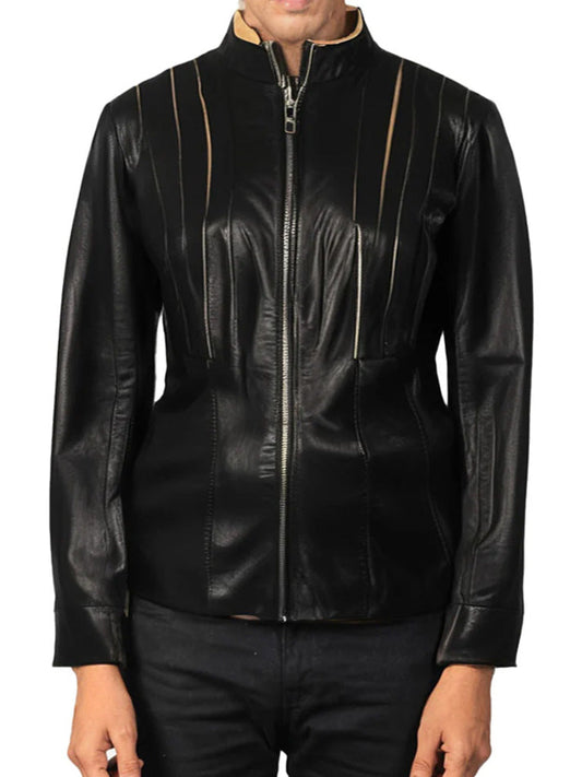 Black Biker Stand Collar Genuine Leather Jacket - The Leather Jackets