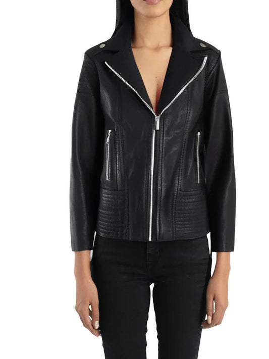 Black Biker Bold Lined Genuine Leather Jacket - The Leather Jackets