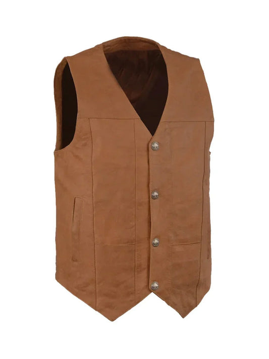 Classic Tan Brown Real Leather Vest - The Leather Jackets