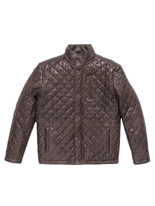 Dark Brown Quilted Real Leather Jacket - The Leather Jackets