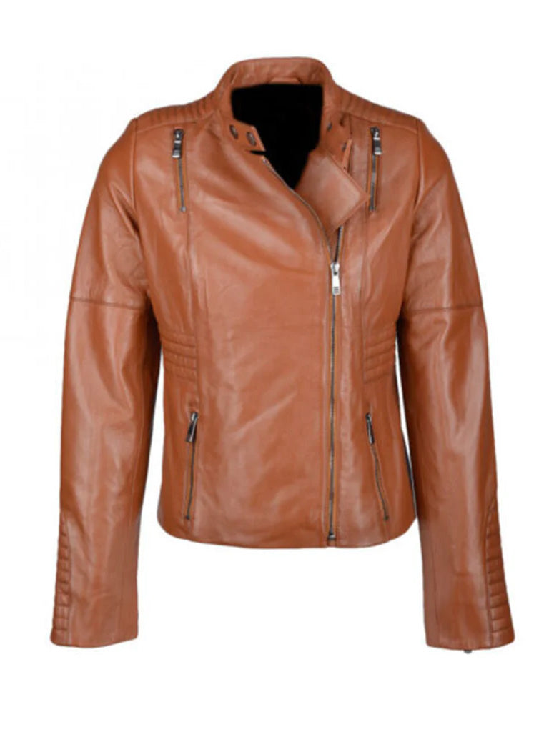 Tan Brown Biker Genuine leather Jacket - The Leather Jackets