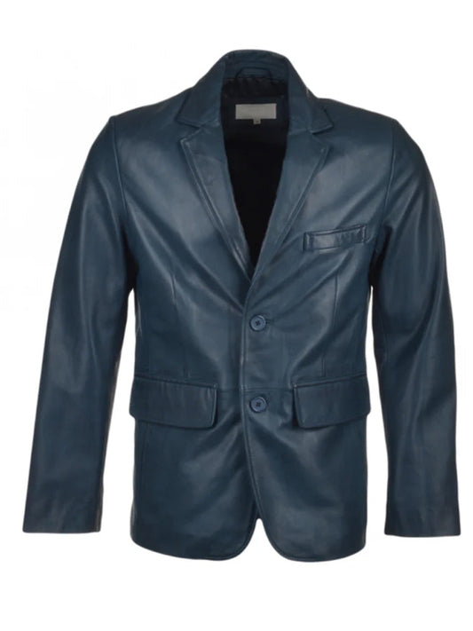 Blue Lapel Style Genuine Leather Blazer - The Leather Jackets