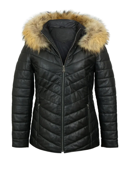 Black Padded Style Real Leather Long Coat - The Leather Jackets